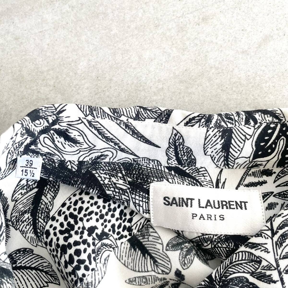 SAINT LAURENT PARIS Tiger print aloha shirt white 39 short sleeves rayon sun rolan Paris total pattern 