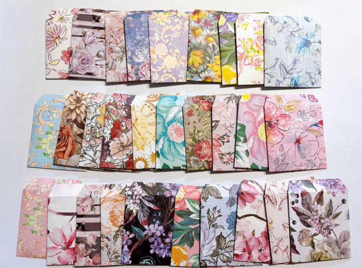 17 ミニ封筒 ミニポチ袋 ポチ袋 豆ポチ袋 デザインペーパー 花柄 50枚セット