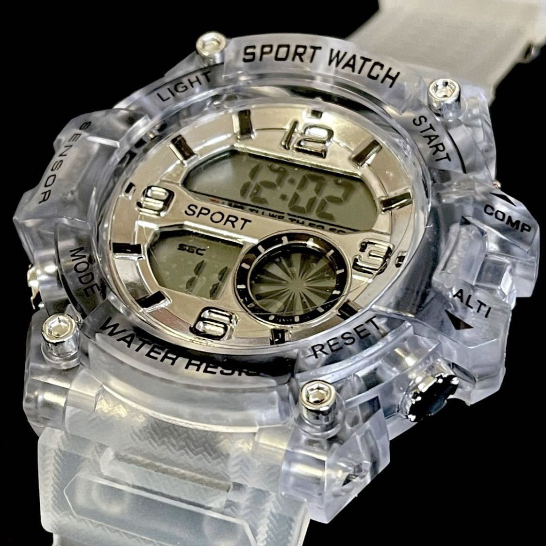 新品 SPROT WATCH デジタルウォッチ ビックフェイス メンズ腕時計 クリアー_画像4