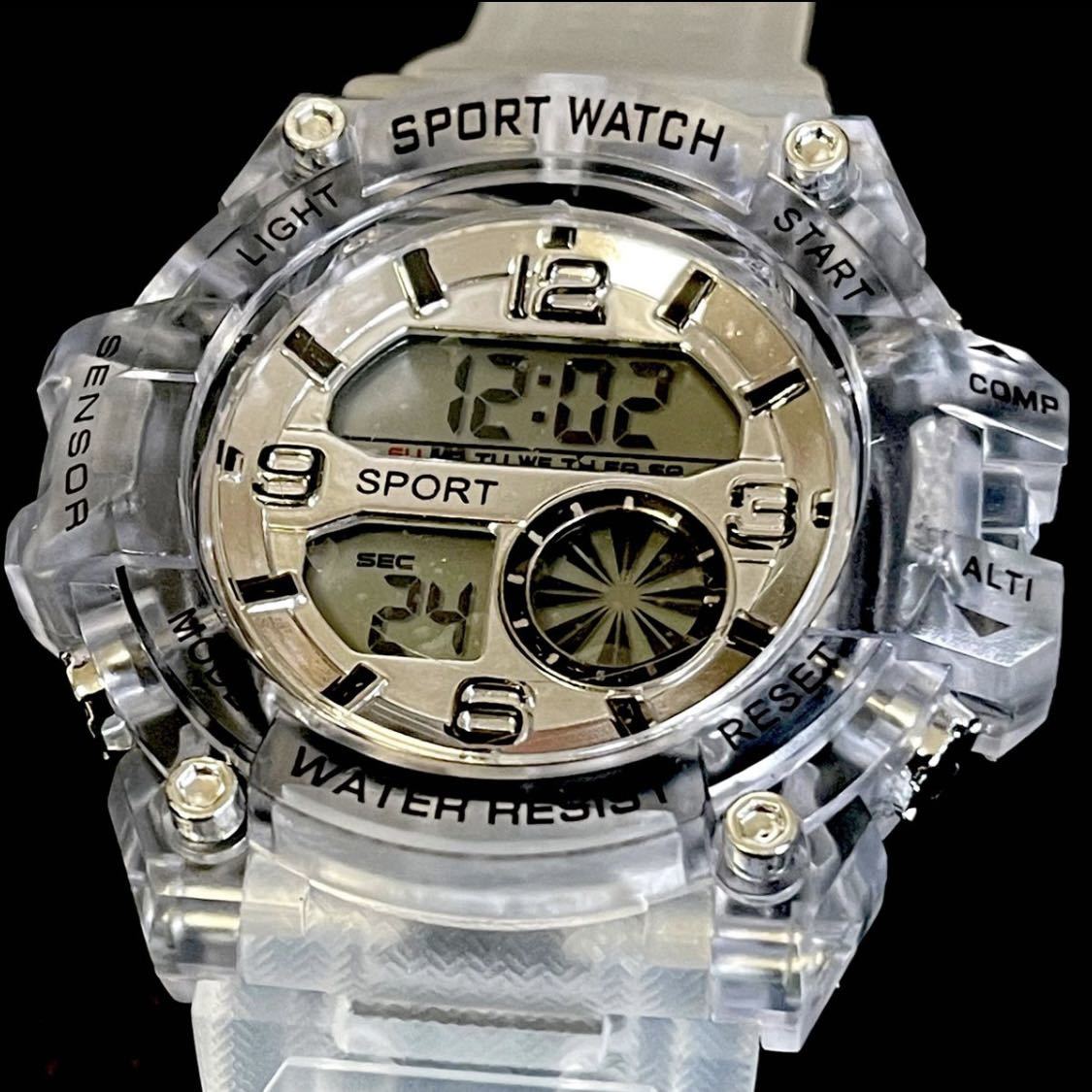 新品 SPROT WATCH デジタルウォッチ ビックフェイス メンズ腕時計 クリアー