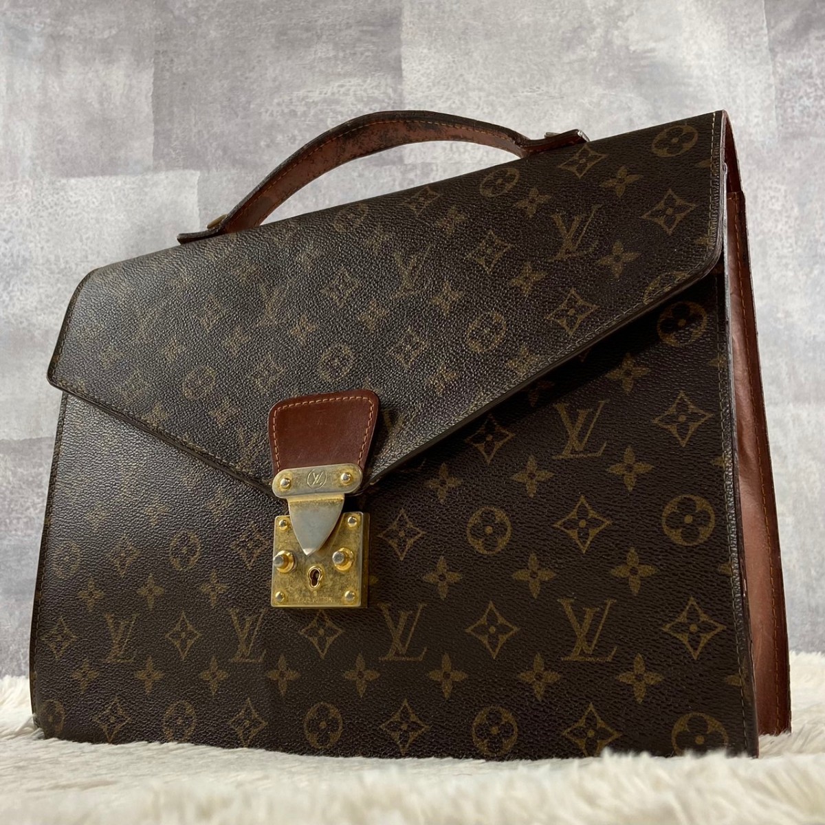 1円~ 極美品 LOUISVUITTON ルイヴィトン A4 通勤 書類 PVC ビジネスバッグ ブリーフケース ハンド モノグラム バンドリエール ブラウン_画像1