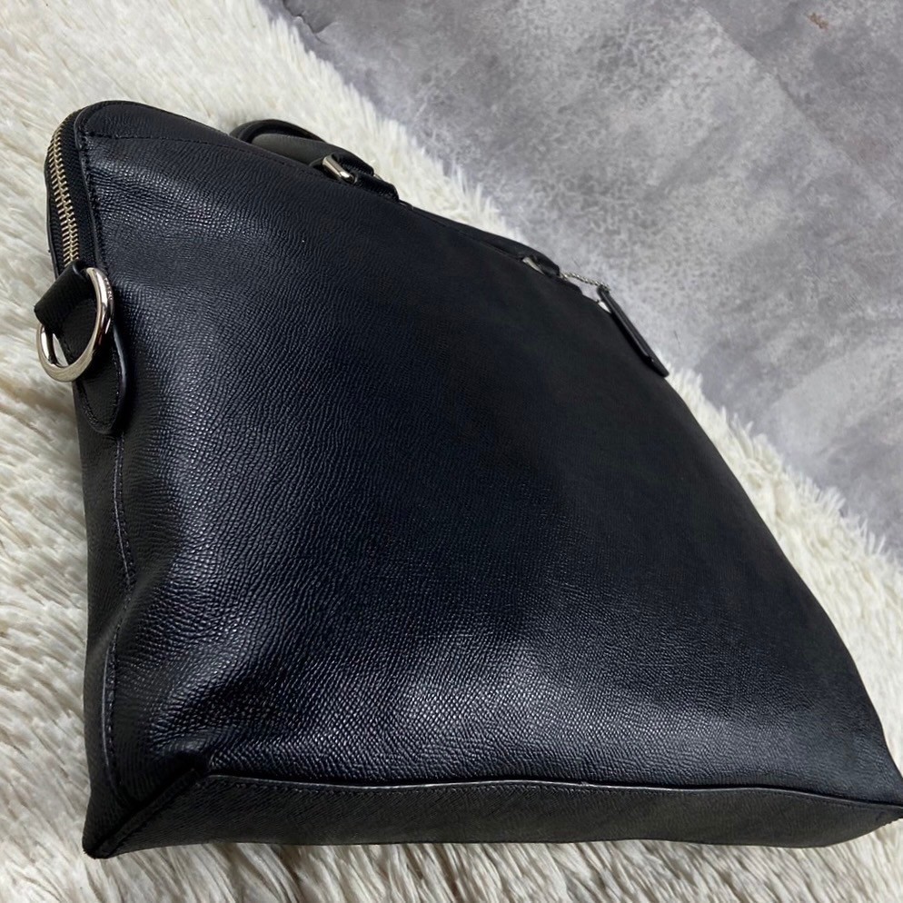 1円~ 極美品 COACH コーチ A4 通勤 通学 書類 メンズ ビジネスバッグ ブリーフケース ショルダー オールレザー サフィアーノ 斜め掛け 黒_画像4