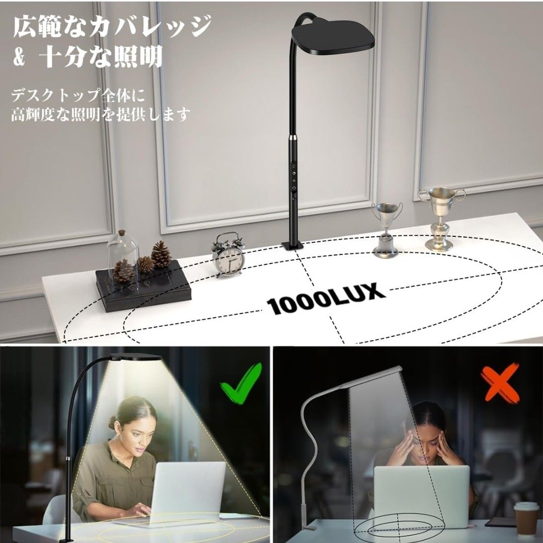 デスクライト LED クランプ式 幅広 電気スタンド 卓上 スタンドライト 【2