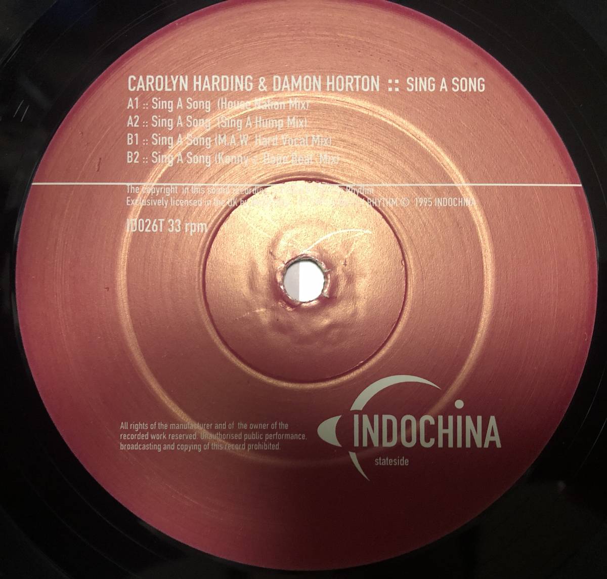 12inch【HOUSE・GARAGE HOUSE】Carolyn Harding & Damon Horton / Sing A Song【Indochina ID026T・95年UK盤】_画像3
