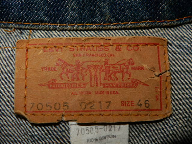 70s LEVI'S 【 真紺 BIG SIZE 46inc 】 70505 e ビンテージ オリジナル (検 リーバイス 501XX 506XX 大戦 デニム ビッグE 557XX 507XX BIGE_画像1