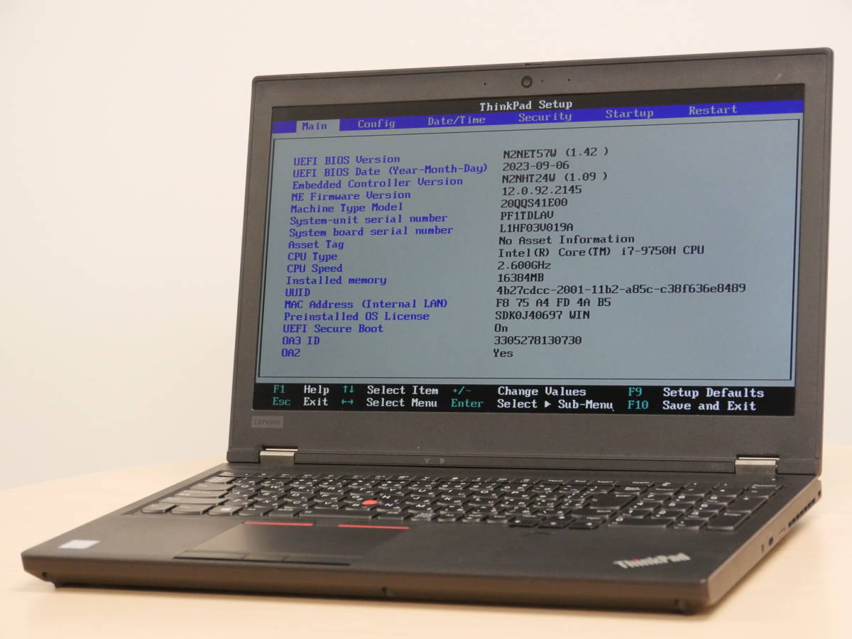 BIOS起動確認済み Lenovo ThinkPad P53 Core i7-9750H 2.6GHz/16GB/NVIDIA Quadro T2000/15.6インチ/現状 _画像1