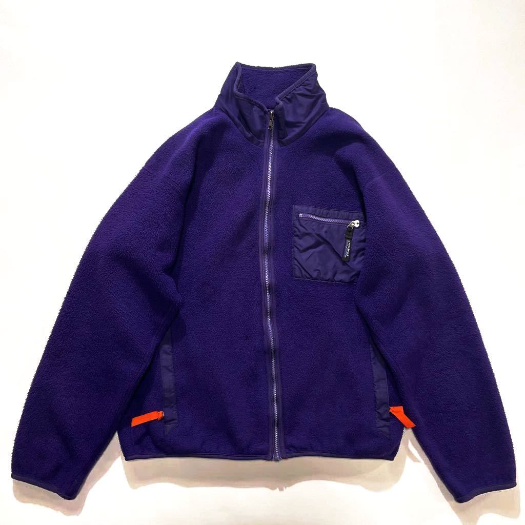 90s USA製 パタゴニア エッグプラント ベビーレトロ フリース L ビンテージ 紫 カーディガン ジャケット ビッグサイズ レアカラー 80s
