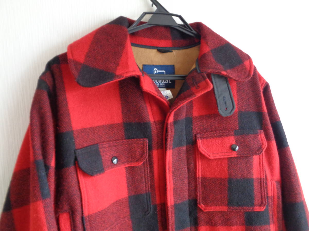 ウールリッチ Woolrich ビンテージ 80s ダブル マッキーノ コート 42 ハンティング ジャケット USA製 ウール 赤 黒 バッファロー チェック_画像2