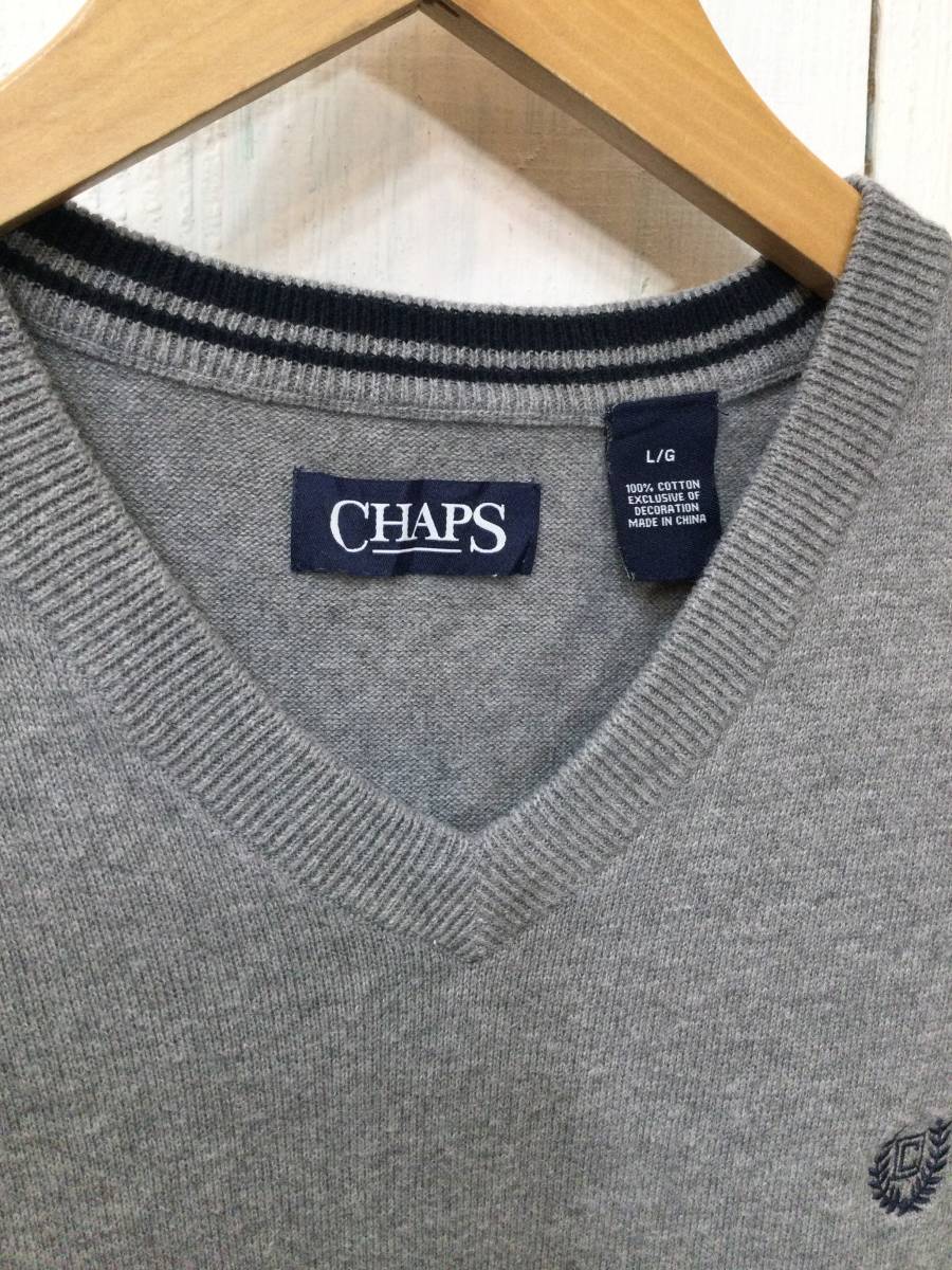 CHAPS チャップス コットンニット ベスト ニットベスト 胸ロゴ メンズL グレー 良品綺麗_画像3