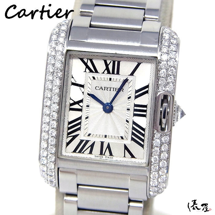 【カルティエ】タンクアングレース SM ダイヤベゼル 美品 レディース 腕時計 Cartier Tank Anglaise 俵屋