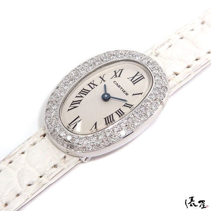 [ бриллиантовая оправа ] Cartier Mini Baignoire K18WG капитальный ремонт превосходный товар женские наручные часы Cartier. магазин 