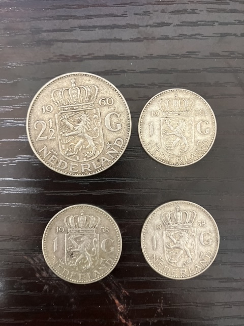 外国 銀貨 硬貨 オランダ 2 1/2ギルダー1960、1ギルダー1956，1958×2