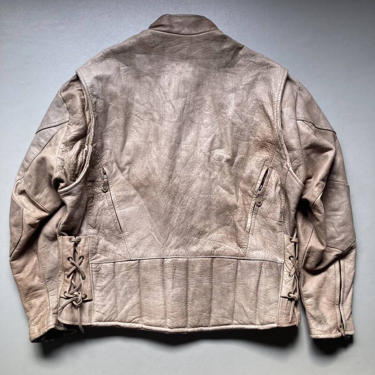 逆八の字 beige/brown leather jacket レザージャケット 革ジャン 裏地メッシュ_画像6