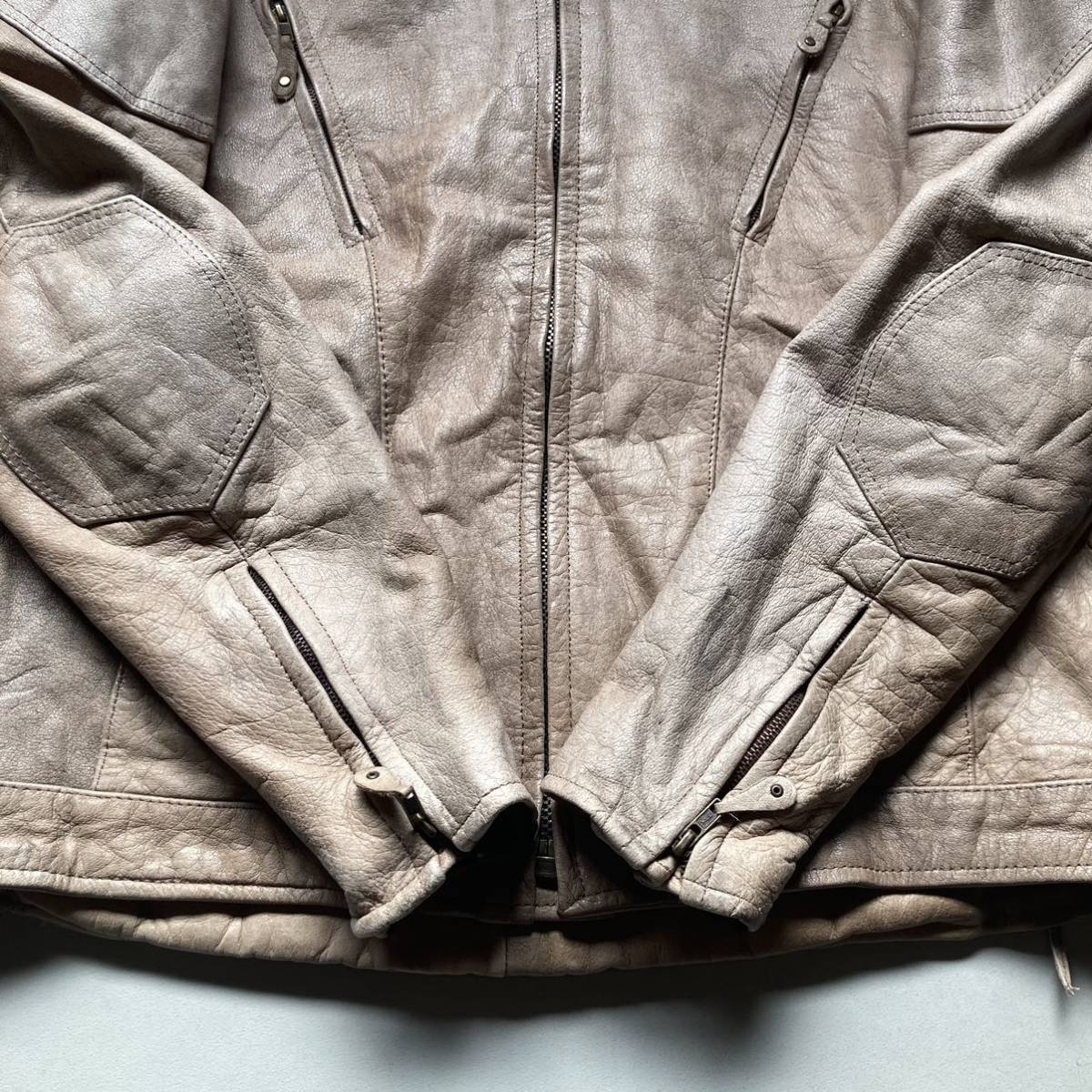 逆八の字 beige/brown leather jacket レザージャケット 革ジャン 裏地メッシュ_画像4