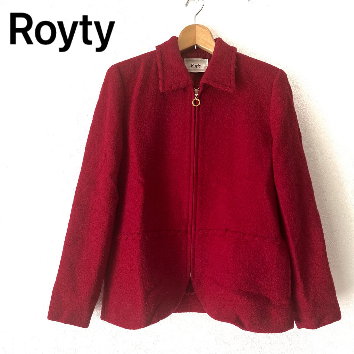 Royty コート アウター 防寒 ウール混 上品　レッド　赤　ショートコート ジャケット ブルゾン　赤　レディース　S 7AP