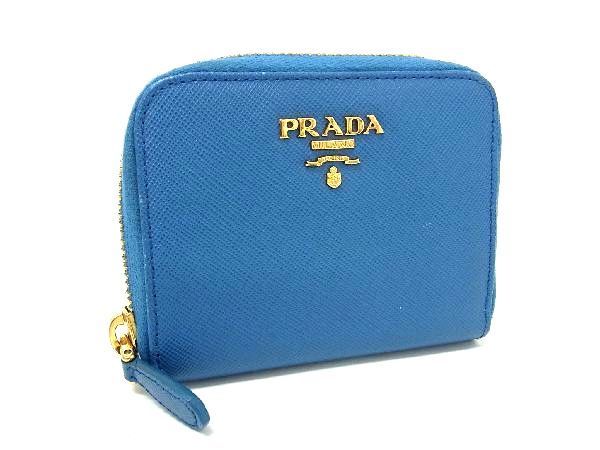 1円 ■美品■ PRADA プラダ サフィアーノレザー コインケース コインパース 小銭入れ レディース メンズ ブルー系 AU3962_画像1