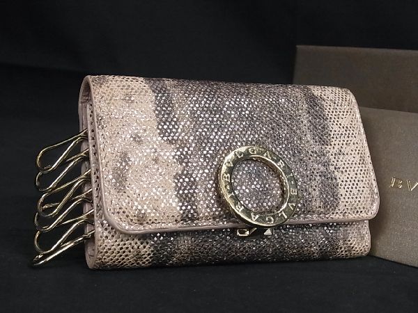 1円 ■美品■ BVLGARI ブルガリブルガリ レザー 6連 キーケース 鍵入れ レディース ベージュ系 BG5762_画像1