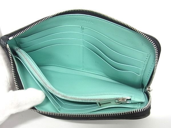 1円 ■美品■ TIFFANY＆Co ティファニー レザー L字ファスナー 長財布 ウォレット 札入れ 小銭入れ レディース ブラック系 AV3269_画像3