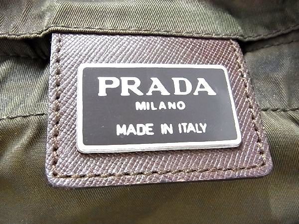 1円 PRADA プラダ テスートナイロン×レザー 巾着 リュックサック デイパック バックパック レディース カーキ系×ブラウン系 BG5249_画像6