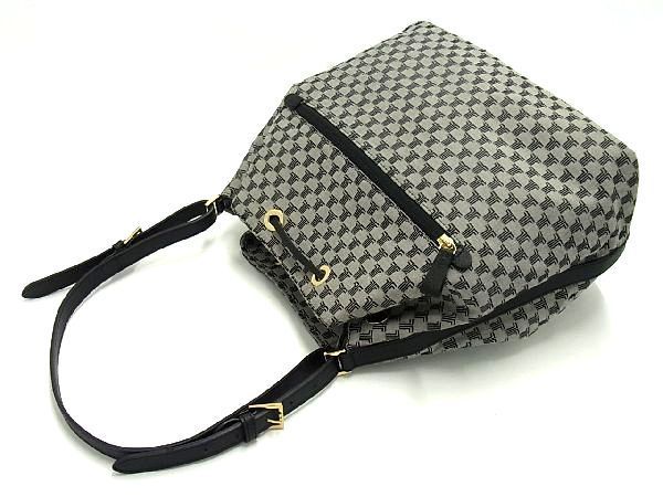 1円 ■極美品■ LANVIN ランバン キャンバス×レザー 巾着型 ワンハンドル ショルダーバッグ 肩掛け グレー系×ブラック系 BG5615_画像3