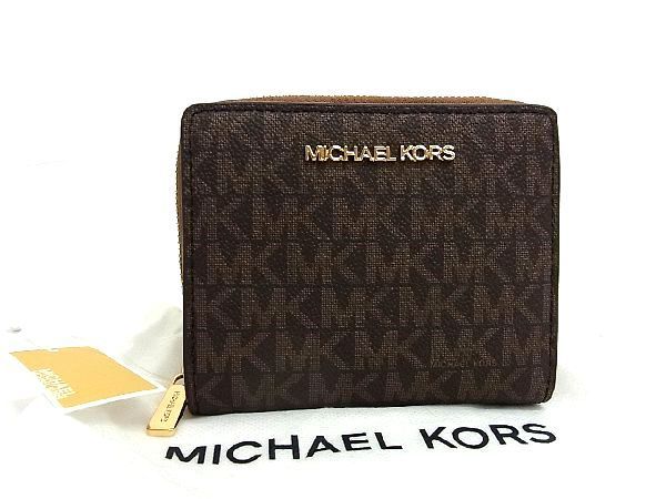 1円 ■新品■未使用■ MICHAEL KORS マイケルコース MK柄 PVC 二つ折り 財布 ウォレット 小銭入れ 札入れ レディース ブラウン系 AV3449_画像1