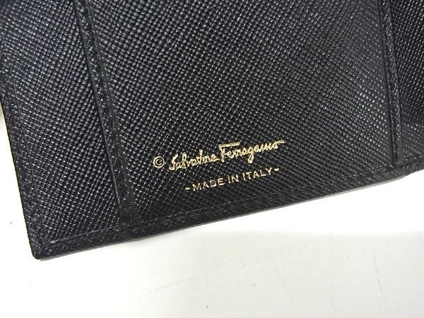 1円 ■美品■ Salvatore Ferragamo フェラガモ ガンチーニ レザー 二つ折り 長財布 ウォレット 小銭入れ 札入れ ブラック系 AU4608_画像5