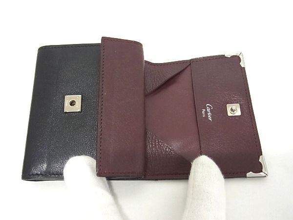 1円 ■美品■ Cartier カルティエ マストライン レザー コインケース コインパース 小銭入れ レディース メンズ ブラック系 AU4992_画像3