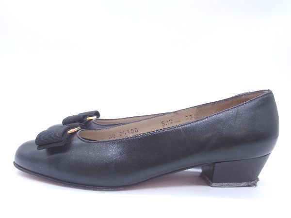 SalvatoreFerragamo フェラガモ ヴァラリボン レザー ヒール パンプス サイズ 5 1/2 (約23.0cm) 靴 シューズ ブラック系 DD4919_画像2