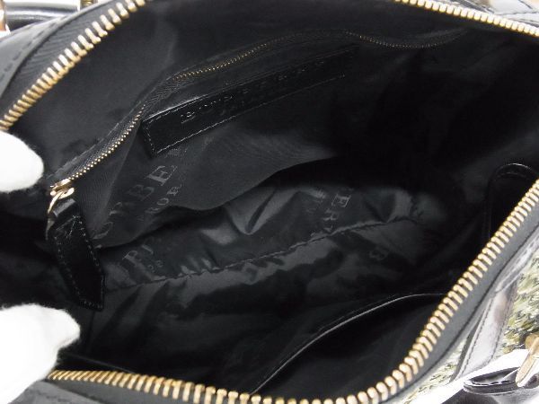 1円 ■極美品■ BURBERRY PRORSUM バーバリープローサム ストロー×レザー 2WAY ハンドバッグ ショルダー トート グリーン系 BE8696_画像5