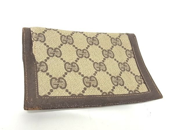 1円 GUCCI グッチ オールドグッチ ヴィンテージ GG柄 PVC×レザー カードケース カード入れ 名刺入れ レディース ブラウン系 AT2834_画像2