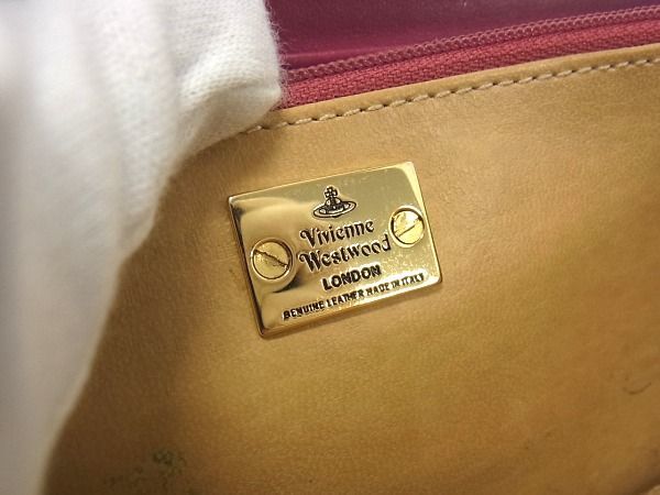 1円 ■美品■ Vivienne Westwood ヴィヴィアンウエストウッド オーブ クロコダイル型押しパテントレザー 長財布 レッド系 BE8564_画像5