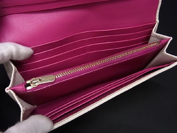 1円 ■美品■ BVLGARI ブルガブルガリ レザー 二つ折り 長財布 ウォレット 小銭入れ 札入れ レディース アイボリー系 BE8420_画像4