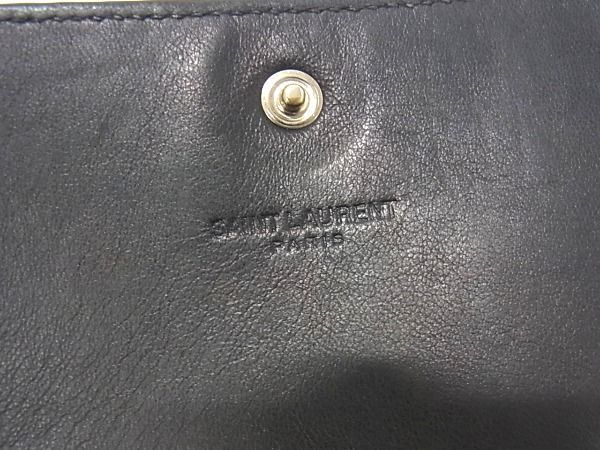 1円 ■美品■ SAINT LAURENT サンローラン クロコダイル型押しレザー 二つ折り 長財布 ウォレット 札入れ メンズ ブラック系 AU5034_画像6