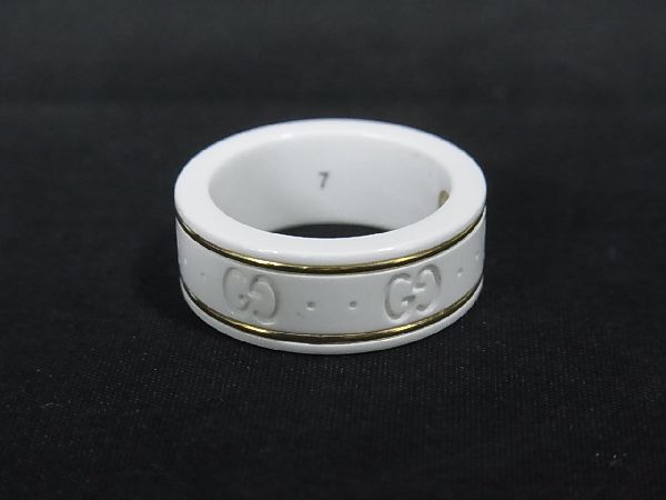 1円 ■極美品■ GUCCI グッチ アイコン K18 750 18金 ホワイトジルコニア リング 指輪 アクセサリー サイズ 7 (約6号) ホワイト系 AV3816_画像2