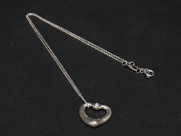 1円 ■美品■ TIFFANY&Co. ティファニー エルサペレッティ オープンハート 1Pアクアマリン SV925 ネックレス シルバー系 AP7116_画像1