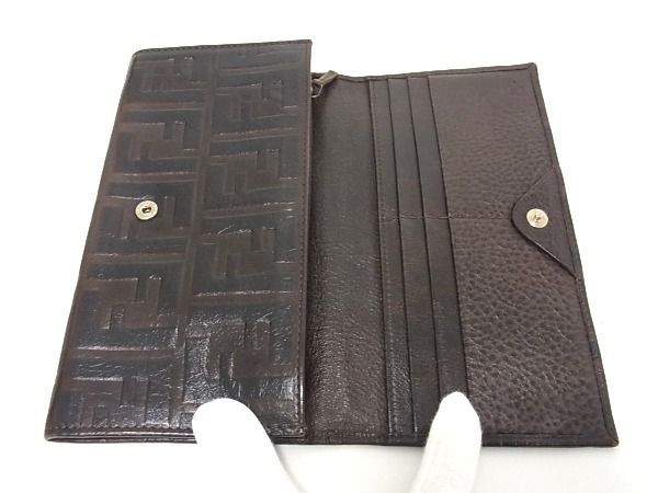 1円 ■美品■ FENDI フェンディ ズッカ柄 レザー 二つ折り 長財布 ウォレット 小銭入れ 札入れ レディース メンズ ブラウン系 AU4928_画像3