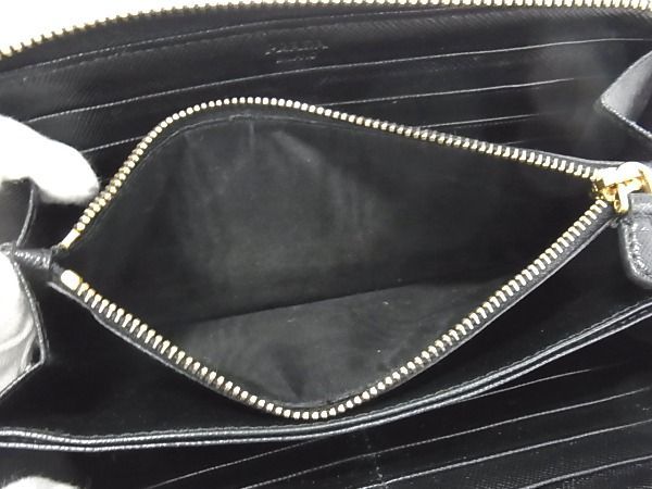 1円 ■美品■ PRADA プラダ レザー リボン ラウンドファスナー 長財布 ウォレット レディース 札入れ 小銭入れ ブラック系 AU4835_画像4