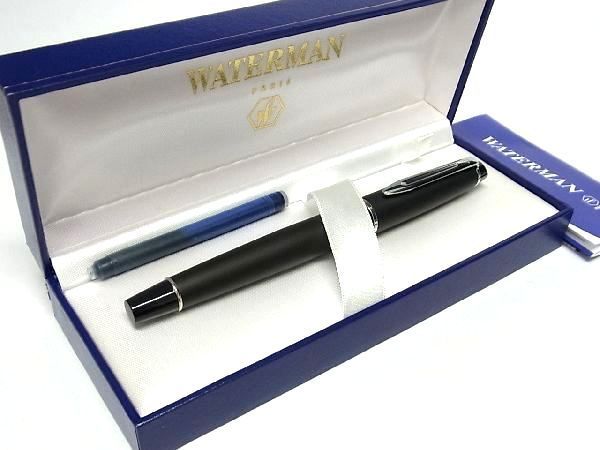 1円 ■極美品■ WATERMAN ウォーターマン 万年筆 筆記用具 文房具 ステーショナリー メンズ レディース ブラック系×シルバー系 AV2384_画像1