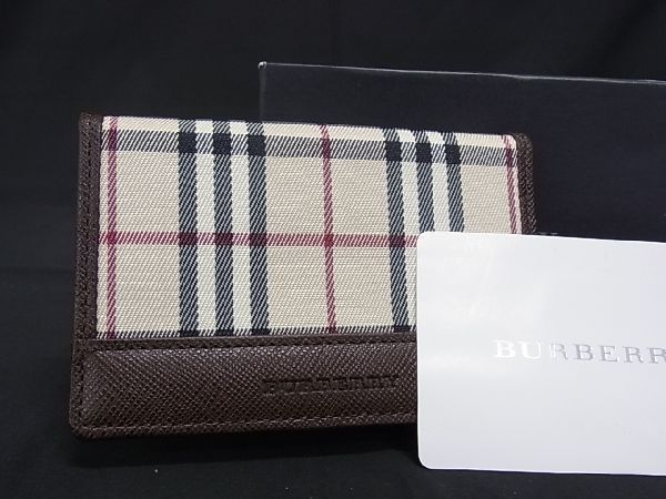 ■新品■未使用■ BURBERRY バーバリー ノバチェック ナイロンキャンバス×レザー カードケース 名刺入れ ベージュ系×ブラウン系 AU5174