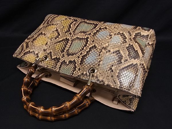 ■極上■本物■極美品■ GUCCI グッチ 323660 バンブー パイソン 2WAY ハンドバッグ ショルダー レディース ブラウン系 AT3418_画像5