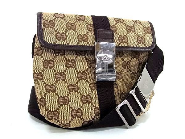 1円 ■美品■ GUCCI グッチ 131236 GG柄 GGキャンバス ウエストバッグ ボディバッグ ウエストポーチ レディース ブラウン系 CB1385S1_画像1