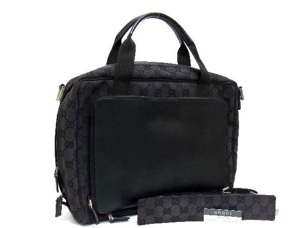 1円 GUCCI グッチ 019 0327 002214 GG柄 GGキャンバス×レザー 2WAY ハンドバッグ ビジネスバッグ ショルダー 肩掛け ブラック系 AU5554_画像1