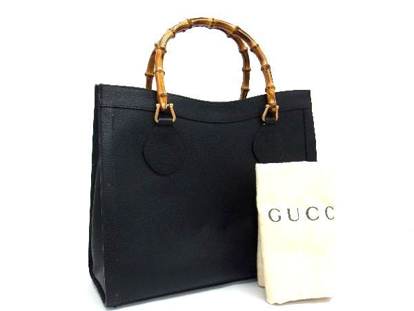 1円 ■極美品■ GUCCI グッチ 002 2853 0260 バンブー レザー ハンドバッグ トート ショルダー 肩掛け レディース ブラック系 AU5571_画像1