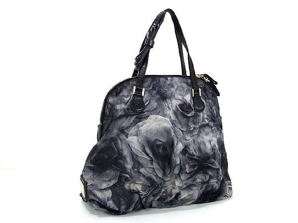 1円 VALENTINO ヴァレンティノ ナイロン フラワー 花柄 ハンドバッグ トートバッグ レディース グレー系 BI0357_画像1