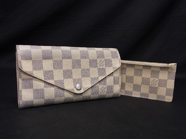 1円 LOUIS VUITTON ルイヴィトン N63545 ダミエアズール ポルトフォイユ ジョセフィーヌ 三つ折り 長財布 ウォレット アイボリー系 AV4383_画像1