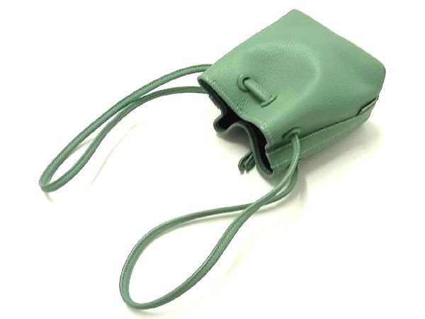 1円 ■極美品■ VASIC ヴァジック レザー 巾着型 ハンドバッグ ショルダーバッグ 肩掛けかばん レディース ライトグリーン系 BI0350_画像3