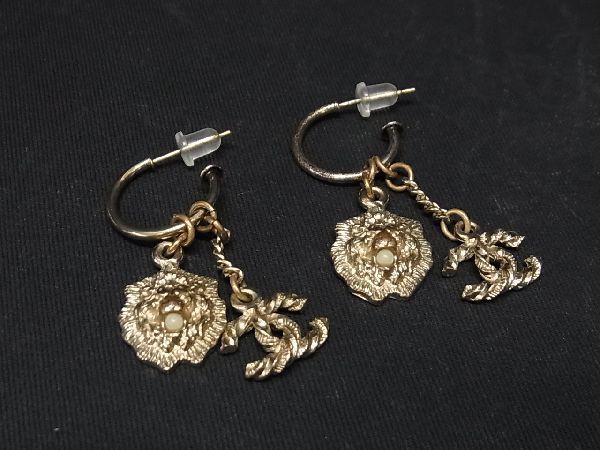 1円 ■美品■ CHANEL シャネル ココマーク A11P パール ライオン ピアス アクセサリー レディース ゴールド系 AV4287_画像1