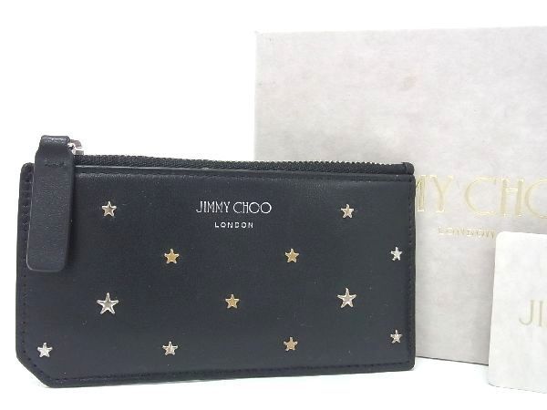 1円 ■美品■ JIMMY CHOO ジミーチュウ ケイシー スタースタッズ レザー フラグメントケース 小銭入れ カード入れ ブラック系 BG6199_画像1