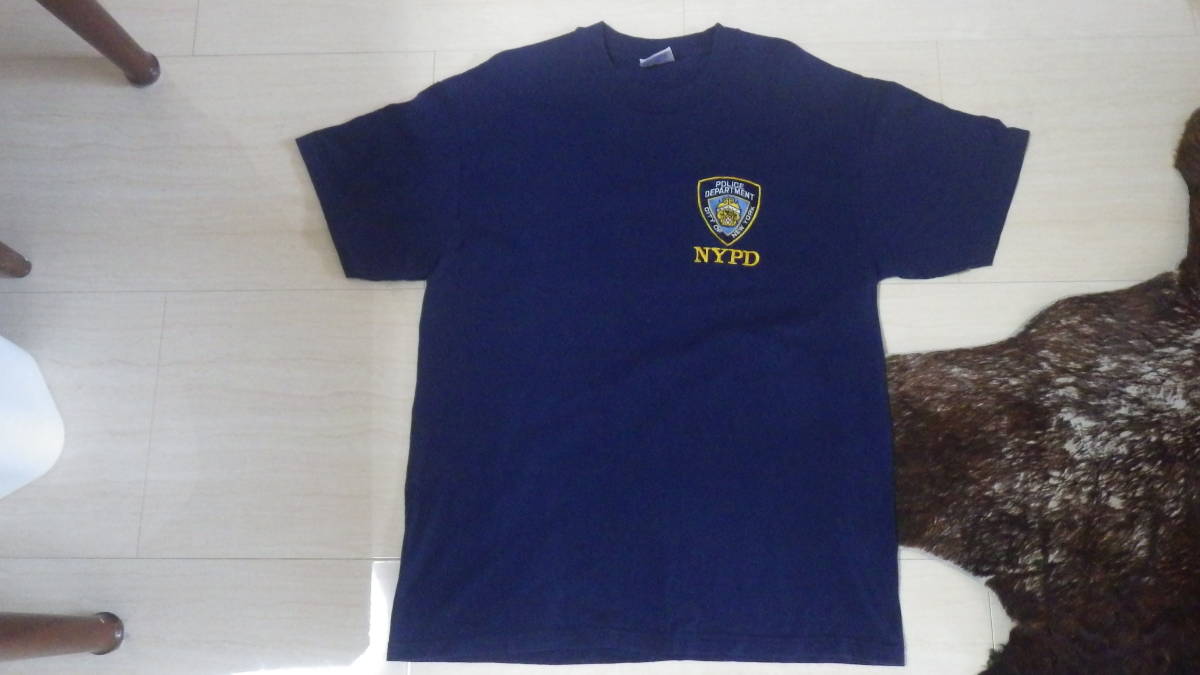 90s NYPD 半袖Tシャツ ビンテージ ニューヨーク市警察 hanes 紺 police newyork ヘインズ L ネイビー ポリス old オールド