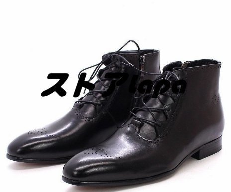 品質保証 牛革 ショートブーツ ビジネスブーツ メンズ 本革 レザーシューズ 職人手作り 彫り ワークブーツ 革靴 紳士靴 ブラック 26.0cm